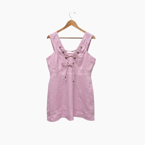 J. Crew Pink Linen Lace Up Sleeveless Midi Dress Pink Women's Size 12 - Picture 2 of 11